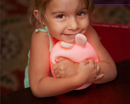 LUMIE PETS silikonowa lampka nocna KRÓLIK + pilot 9 kolorów, różowa lampka LED dla dzieci