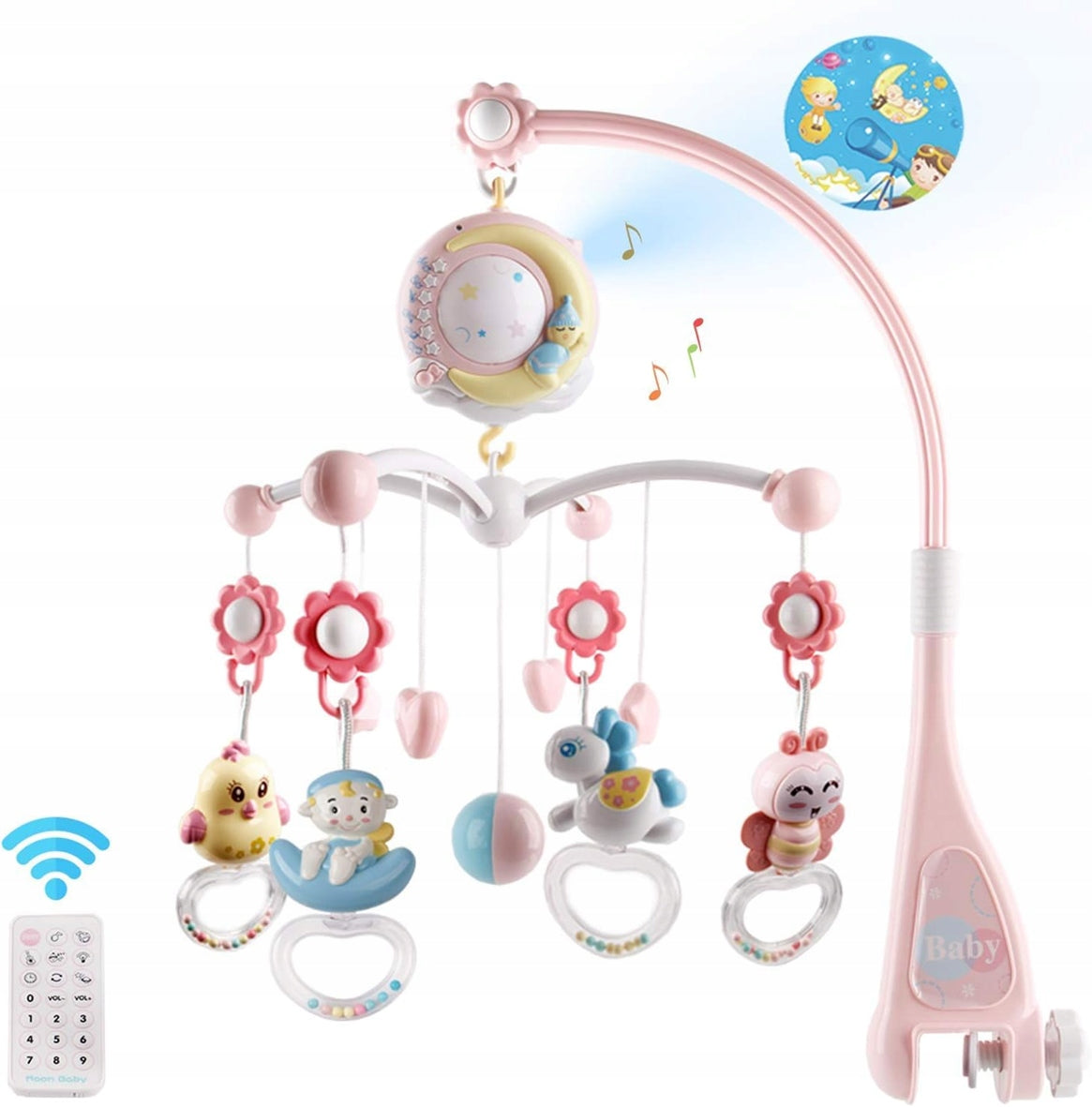 MINI TUDOU móvil para cuna con proyector y 150 canciones de cuna + control remoto IDIOMA INGLÉS