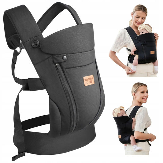 VRBABIES nosidełko ergonomiczne czarne, miękkie nosidło dla dziecka od 3,5 do 15 kg