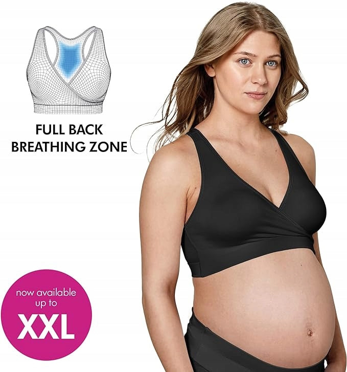 MEDELA KEEP COOL SLEEP biustonosz do karmienia na noc S, oddychający czarny stanik ciążowy z pełnymi plecami
