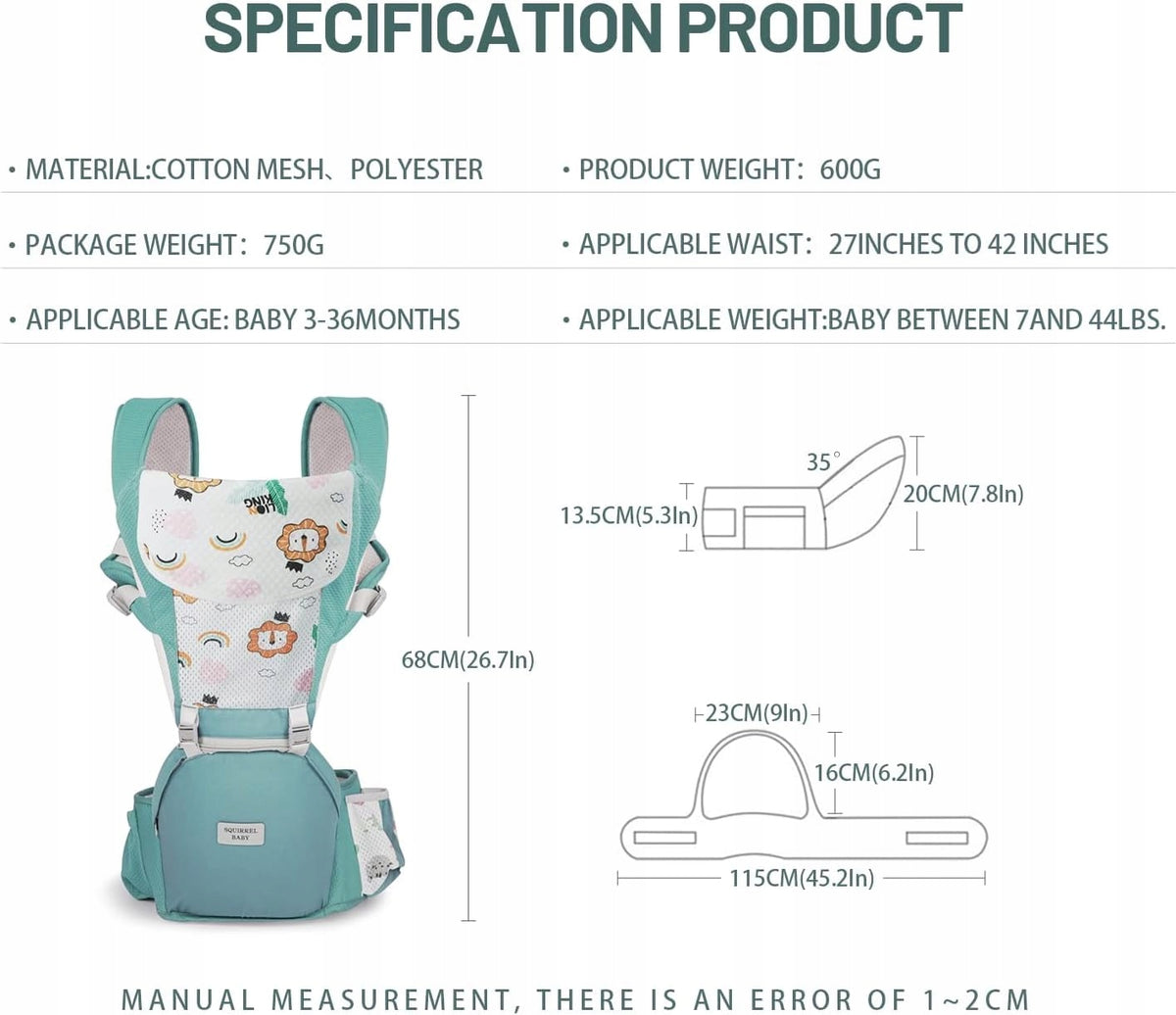 NUKIED portabebés ergonómico con cinturón de cadera 6 en 1 para bebés