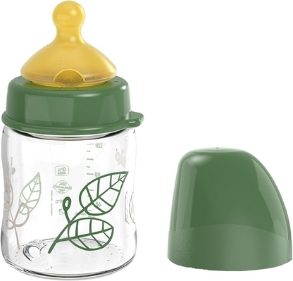 NIP Cherry Green biberón de vidrio con chupete de látex tamaño S 120 ml