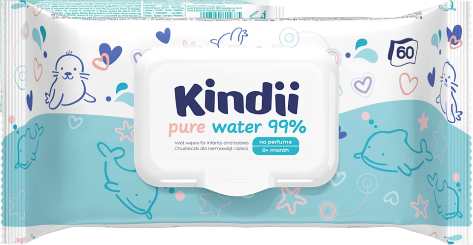 KINDII Pure Water 99 toallitas húmedas con agua x60 unidades