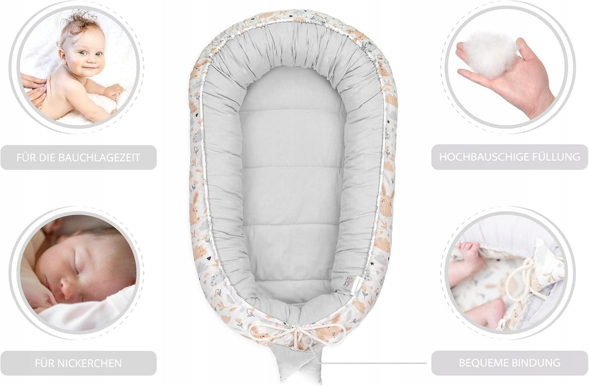 TOTSY BABY kokon niemowlęcy gniazdo 90 x 50, dwustronny, z grubą krawędzią i miękkim wypełnieniem
