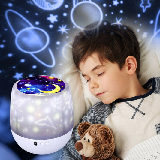 SPECIAL SWEET lampka nocna + projektor, 5 motywów, biała lampka z projekcją gwiazd i księżyca do pokoju dziecka