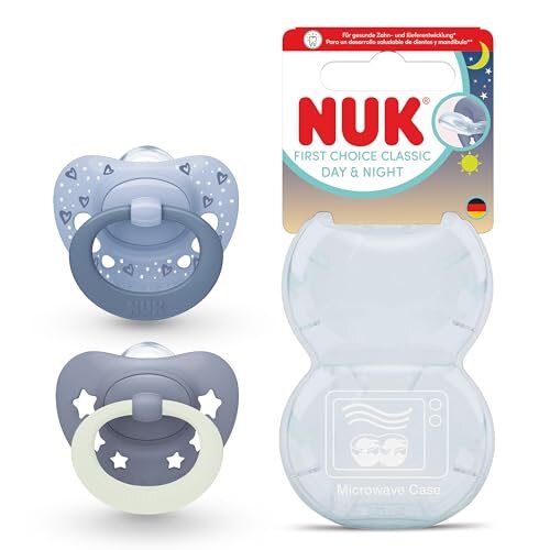 NUK First Choice Classic smoczki uspokajające 6-18 mies. ortodontyczne smoczki z etui, zestaw Day & Night