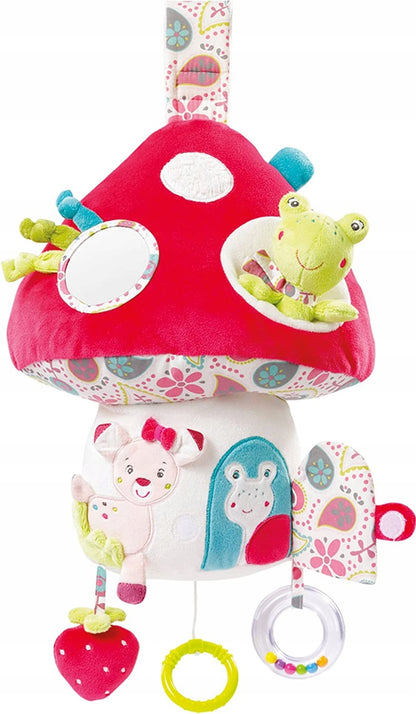 BabySun zawieszka z pozytywką pluszowy grzyb 40 cm, kolorowa zabawka sensoryczna dla niemowląt od 0+