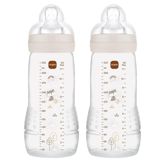 MAM Easy Active zestaw butelek 2x 330 ml 4 m+ smoczek 2 LIS, butelki dla niemowląt z liskiem