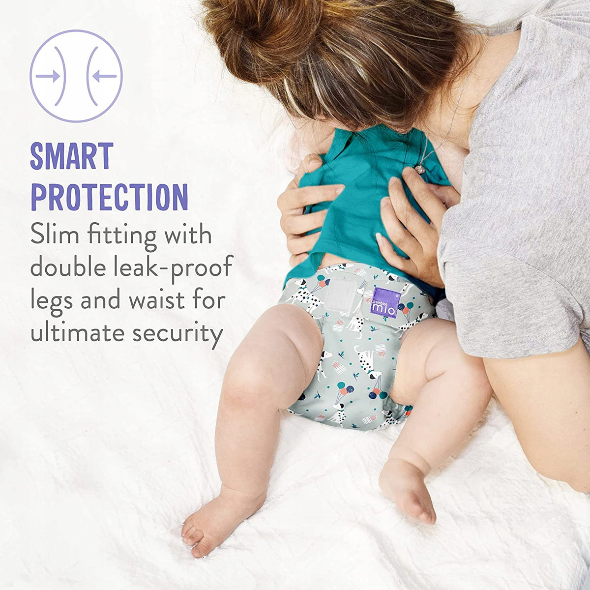 BAMBINO MIO otulacz na pieluchę >9kg, błękitny otulacz wielorazowy z podwójnymi gumkami i smart protection
