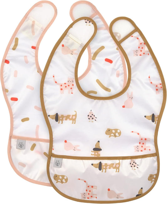 Babero de plástico LASSIG con velcro y bolsillo x2 6-24 meses