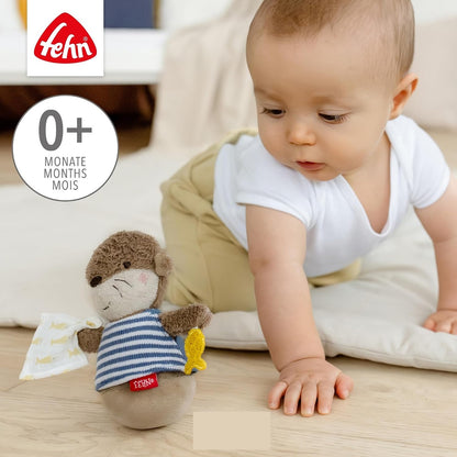 FEHN Wydra wańka-wstańka, nieprzewracająca się zabawka z grzechotką, 15 cm