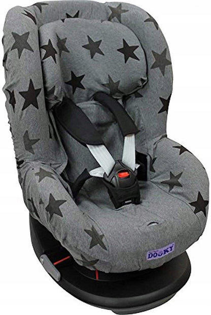 DOOKY SEAT COVER 1 pokrowiec na fotelik UNIWERSALN. szary pokrowiec w gwiazdki na fotelik samochodowy grupa 1
