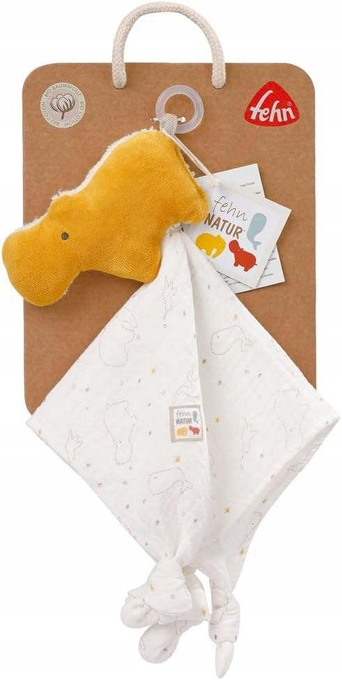FEHN NATURE chusta do przytulania Bio bawełna HIPPO z uchwytem do smoczka, miękka przytulanka dla niemowląt