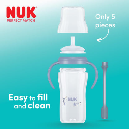 NUK Perfect Match kubek ze słomką 260 ml 8m+ z miękką silikonową słomką, antypoślizgowymi uchwytami i systemem ograniczającym wyciekanie