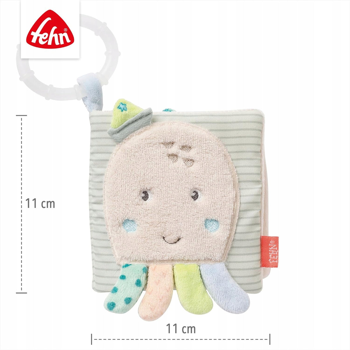 FEHN Morskie Stworzenia książeczka sensoryczna ZAWIESZKA, zawieszka ośmiornica 11 cm dla niemowląt 0+