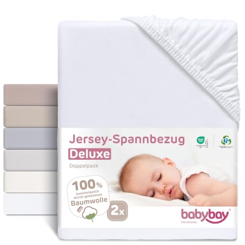 BABYBAY Deluxe jersey fitted sheets 89x50 cm white 2 pcs.