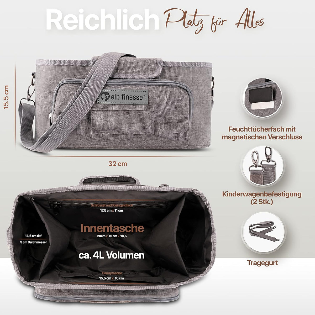Organizador para cochecito de accesorios 32x15 cm