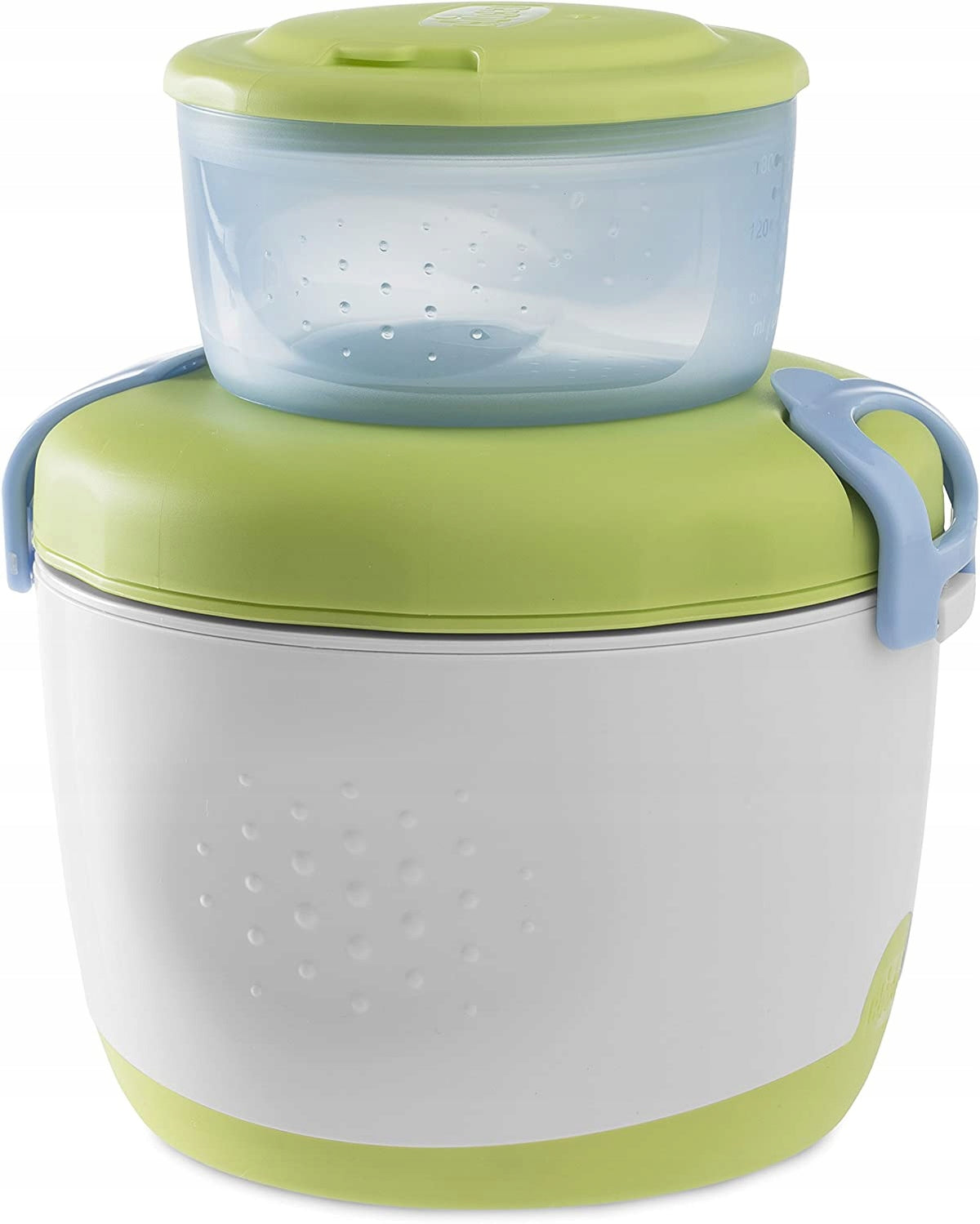 CHICCO pojemnik obiadowy izolowany + łyżeczka, biało-zielony pojemnik termiczny BPA free z łyżeczką