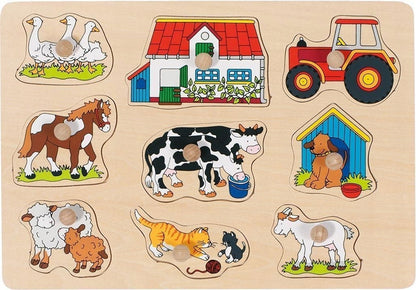 GOKI puzzle de madera con clavijas 9 piezas 20,3 x 29,9 cm GRANJA