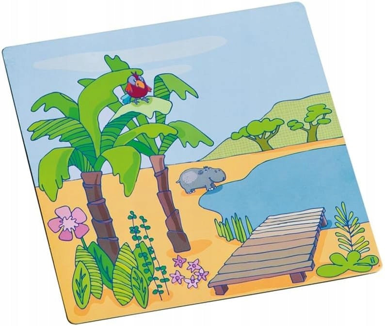 HABA układanka magnetyczna Ubierz Lilli 4 tła 54 magnesy, plażowe tło z palmami i jeziorem