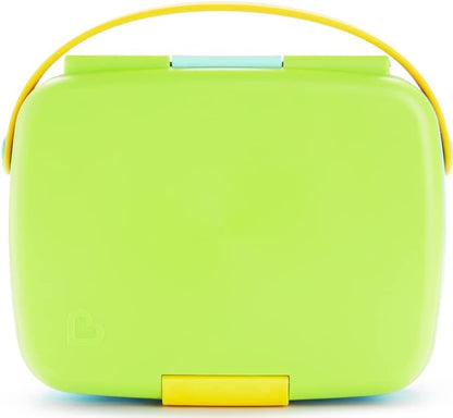 MUNCHKIN Bento Box śniadaniówka + sztućce, 5 komór, zielono-żółta śniadaniówka z uchwytem