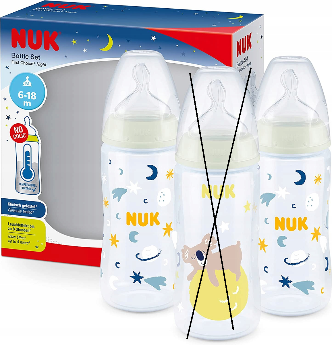 NUK NIGHT set de biberones 2x300 ml control de temperatura