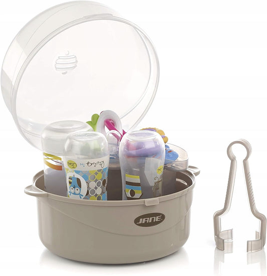 JANE Maternity sterylizator mikrofalowy + szczypce do butelek i akcesoriów, szary, BPA free