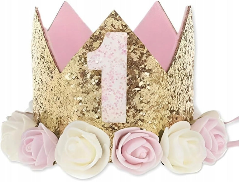 corona dorada de princesa para primer cumpleaños