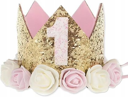 corona dorada de princesa para primer cumpleaños
