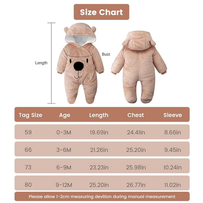 JIAMY mono de invierno con capucha 0-3 meses para bebés