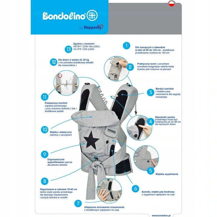 HOPPEDIZ Bondolino Classic portabebés ergonómico para bebés