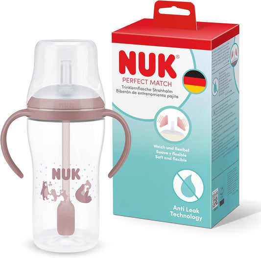 NUK Perfect Match kubek ze słomką 260 ml 8m+ z silikonową słomką, antypoślizgowymi uchwytami i systemem anti leak