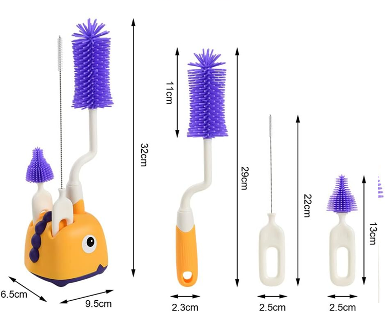 VICLOON set 3 en 1 cepillos de silicona para limpiar biberones, chupetes y pajitas 32cm