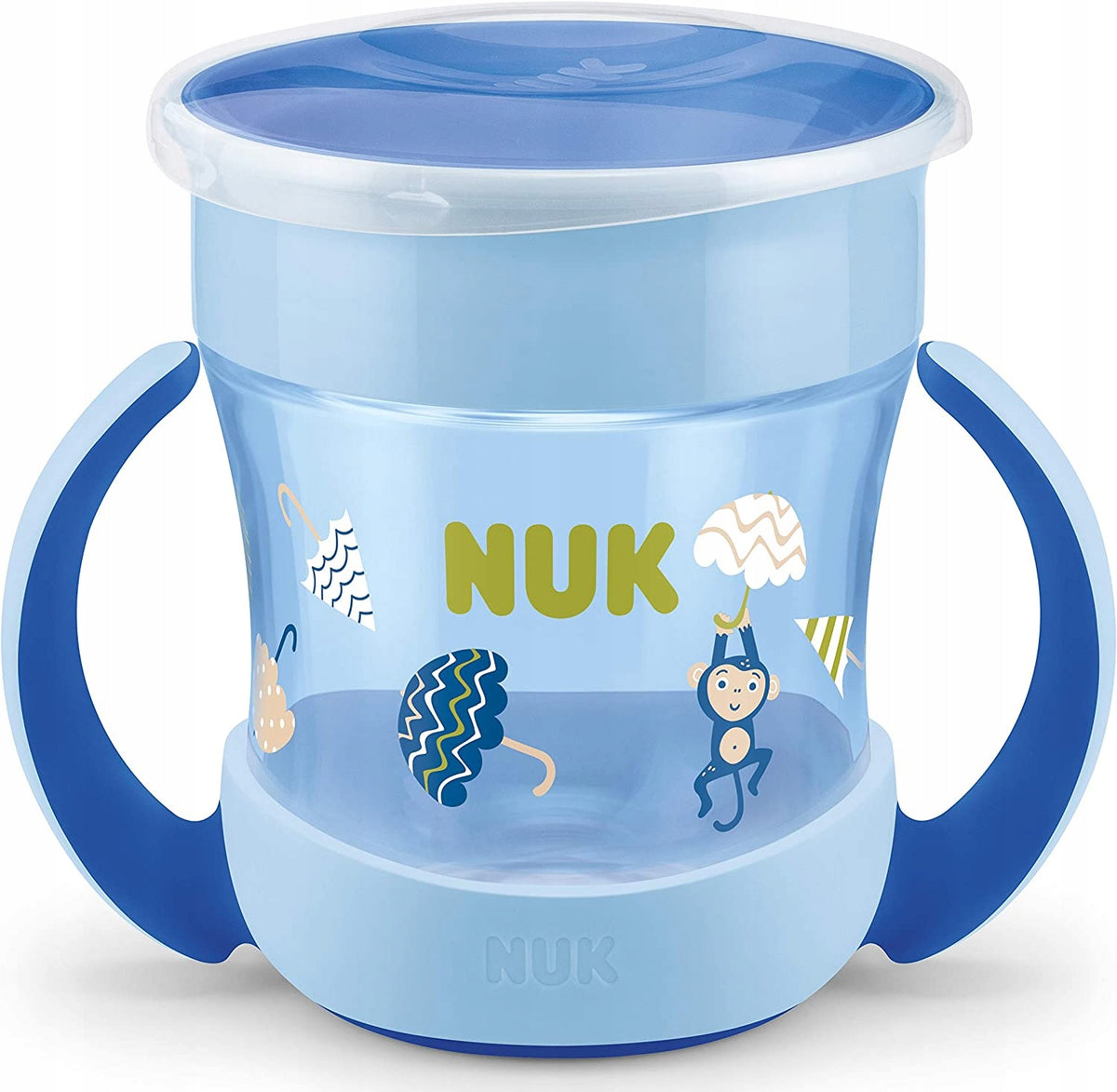 NUK Mini Magic Cup KUBEK NIEKAPEK 160 ml niebieski z uchwytami i szczelną pokrywką dla dzieci 6m+