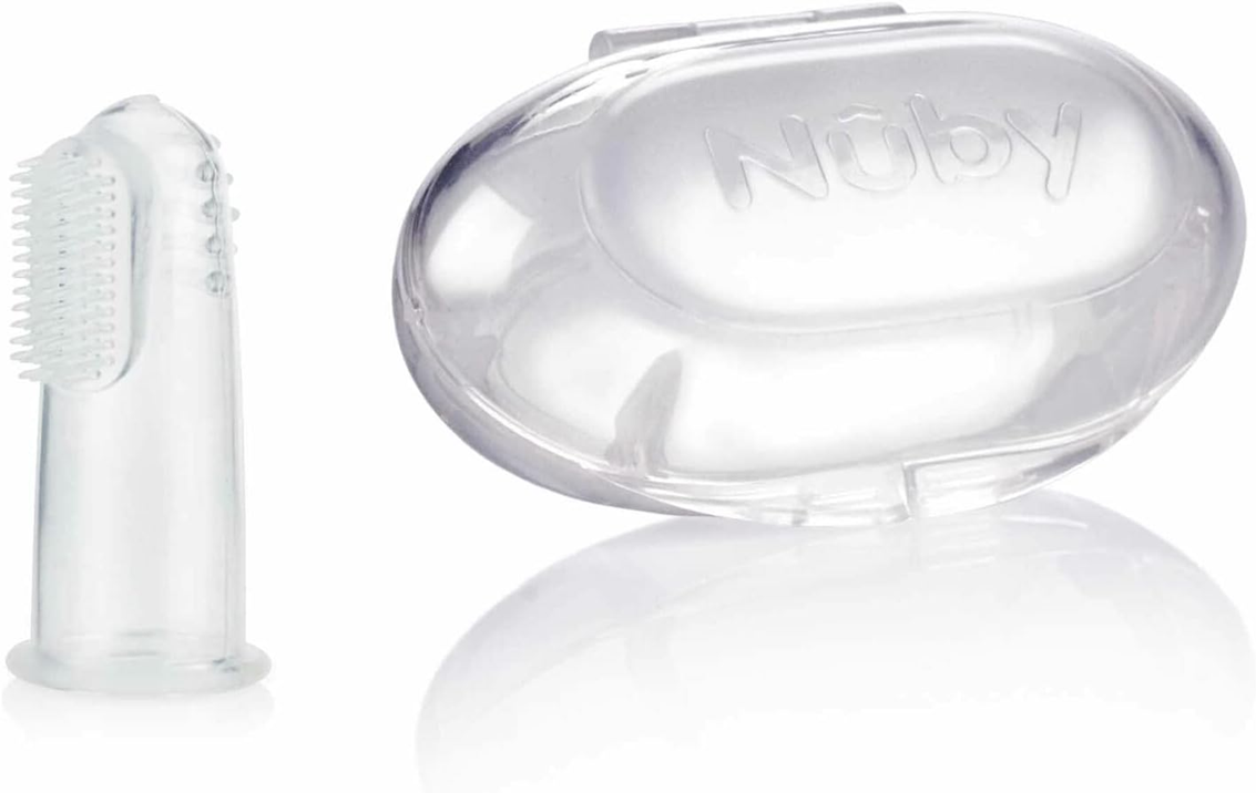 NUBY cepillo de dientes de silicona para dedo con funda