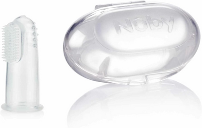 NUBY cepillo de dientes de silicona para dedo con funda