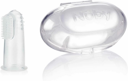 NUBY cepillo de dientes de silicona para dedo con funda