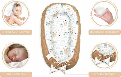 TOTSY BABY kokon niemowlęcy gniazdo 90 x 50, dwustronny kokon dla niemowląt z grubą krawędzią i miękkim wypełnieniem