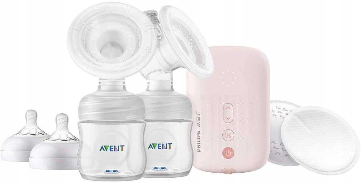PHILIPS AVENT SCF397/11 podwójny LAKTATOR elektr.. różowy laktator elektryczny z butelkami i nakładkami silikonowymi