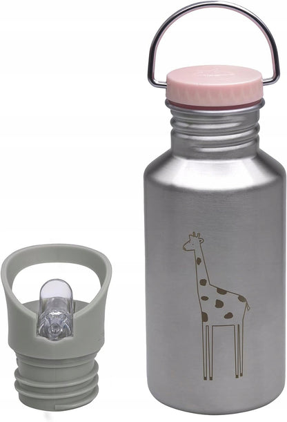 LASSIG Adventure bidon ze stali nierdzewnej 500 ml, różowo-szary z dwiema zakrętkami i uchwytem