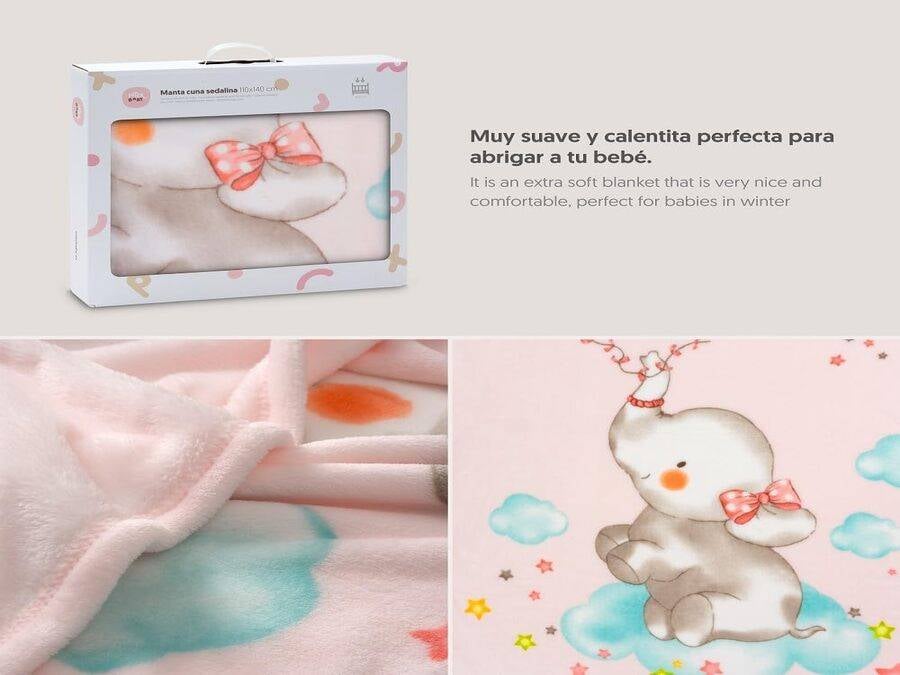 Interbaby Elefante Cometa manta rosa 110x140 cm