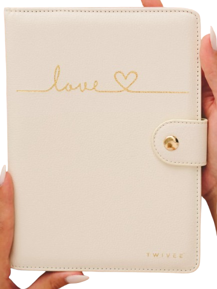TWIVEE Love funda para tarjeta de embarazo de piel sintética 15,5 x 21 cm