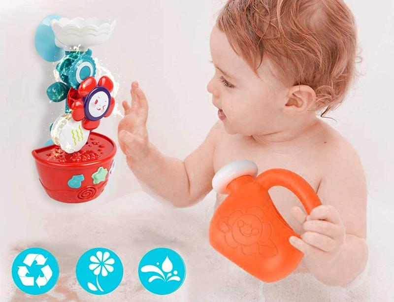 MOZOOSON juguete de baño flor 21,5 cm + regadera y embudos para bebés