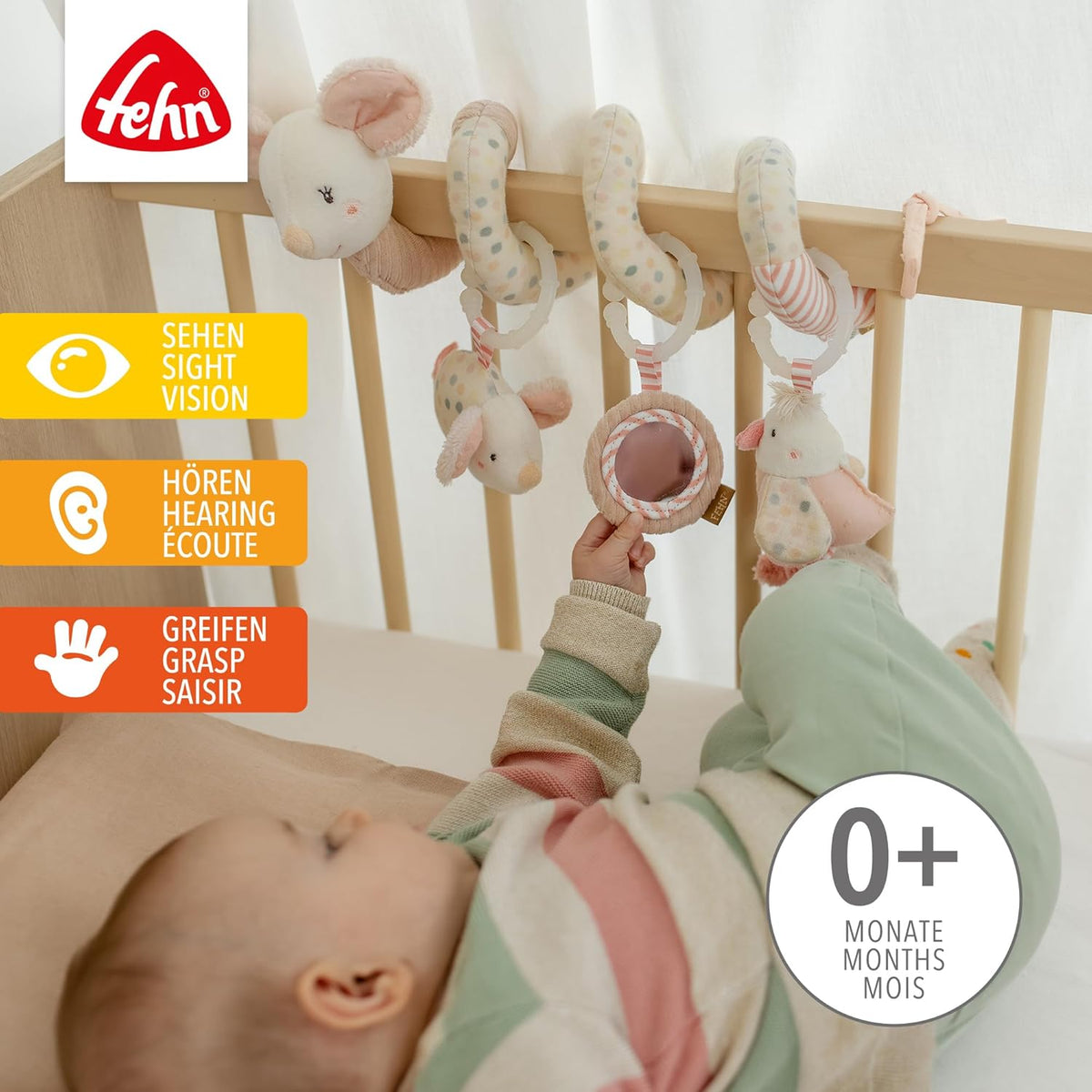 FEHN espiral colgante para cochecito cuna silla RATÓN 35 cm bordado luminoso