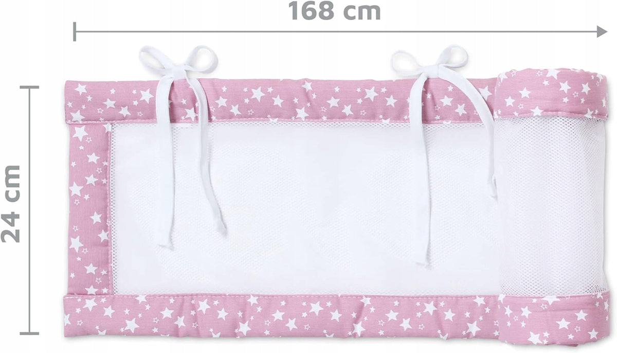 BABYBAY ochraniacz do łóżeczka 168x24cm, różowy ochraniacz siatkowy do łóżeczka niemowlęcia z wiązaniami