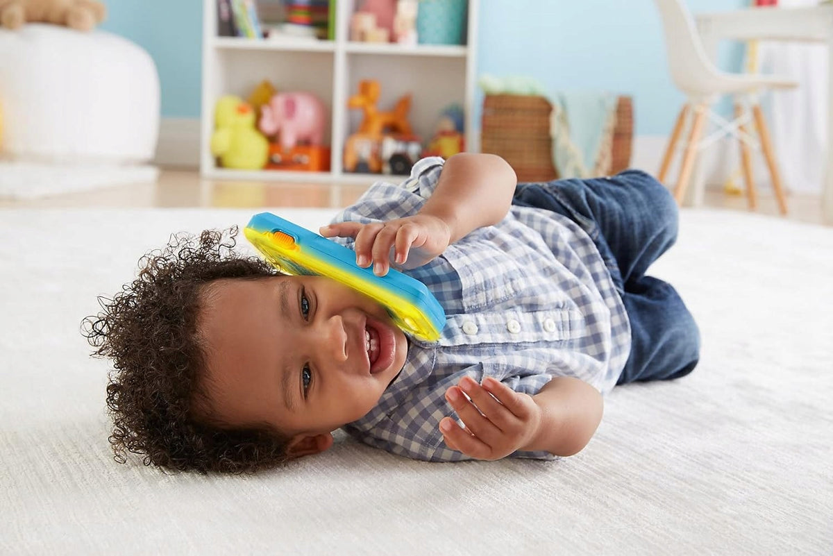 FISHER-PRICE FPR14 "nagraj wiadomość" smartfon interaktywny J.NIEMIECKI dla dzieci, niebiesko-żółty