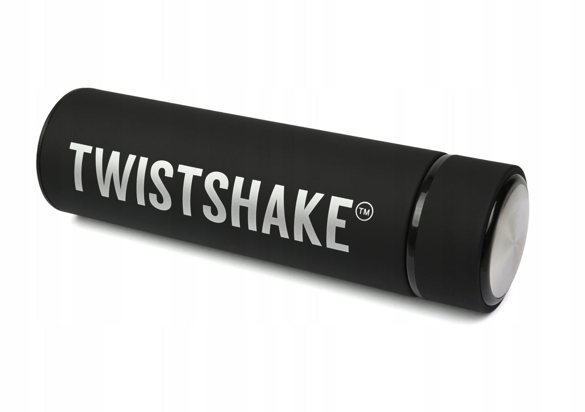 TWISTSHAKE HOT OR COLD termos ze stali nierdzewnej 420 ml, czarny termos izolowany z logo Twistshake