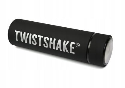 TWISTSHAKE HOT OR COLD termos ze stali nierdzewnej 420 ml, czarny termos izolowany z logo Twistshake
