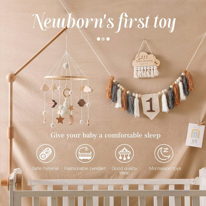 Móvil para cuna SWECOMZE de madera y tela BOHO