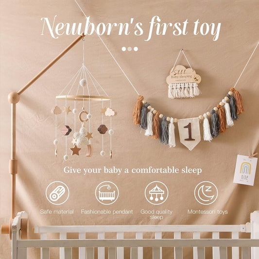 Móvil para cuna SWECOMZE de madera y tela BOHO